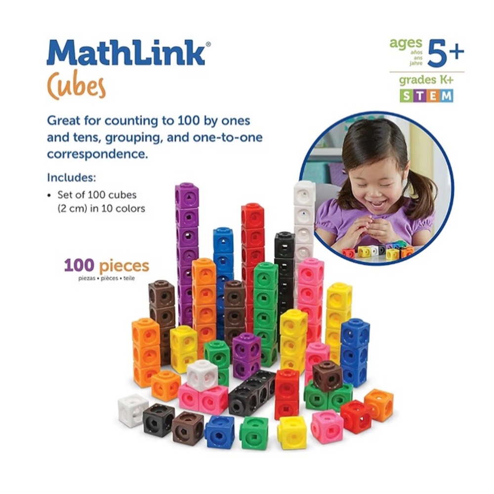 Learning Resources MathLink Cubes, 100 pieces! Ages 5+, STEM, EUC